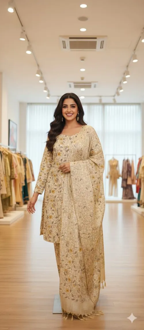 Soft Cotton Khadi Hand-Printed Full Suit Set – Elegant & Comfortable Ethnic Wear